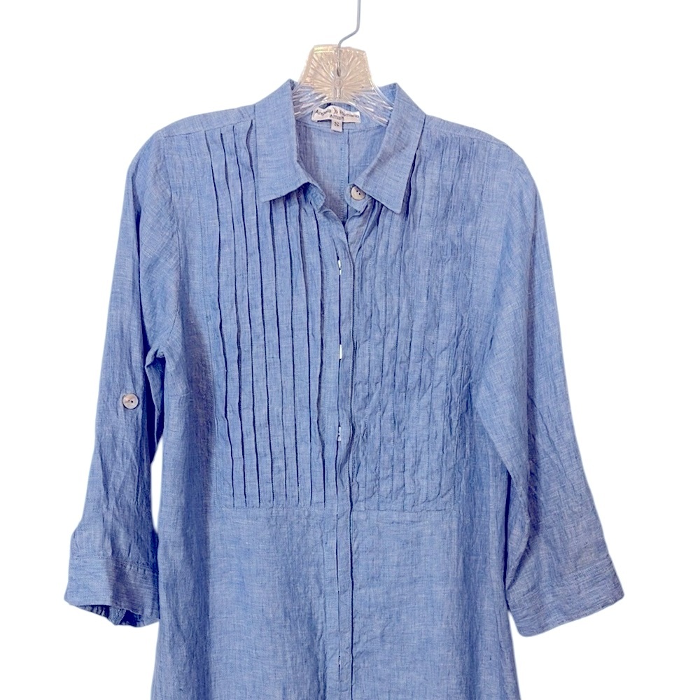 Angela Romano Amalfi Linen Shirtdress S Blue Coastal Made in Italy Old Money - Picture 5 of 11